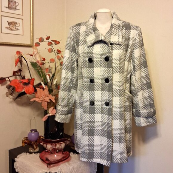 NEW Women’s Gray White Double-Breasted Lined Trench Coat Winter Outerwear 18 XL - Picture 5 of 11